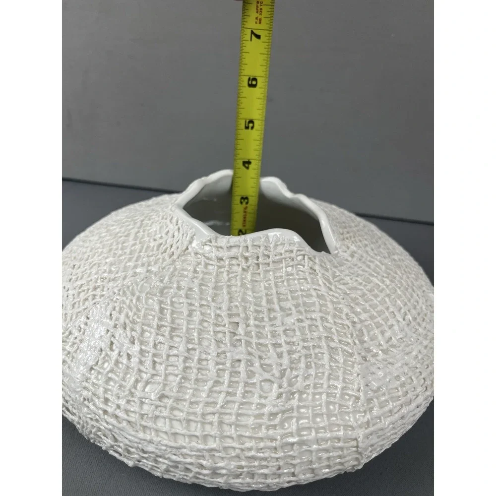 Crate & Barrel Kerr Vase White Ceramic 10 in Diameter Textured Product# 198-722